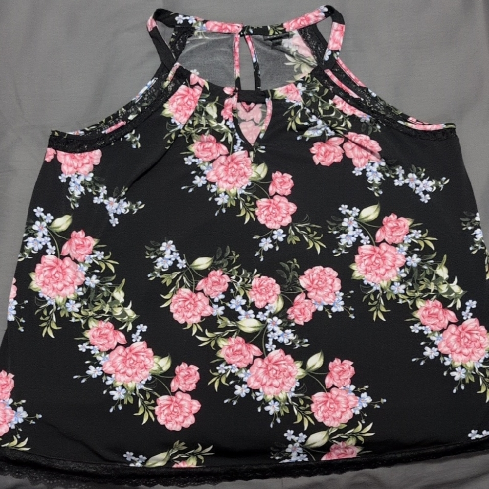 Torrid Black and Pink Floral Tank Top